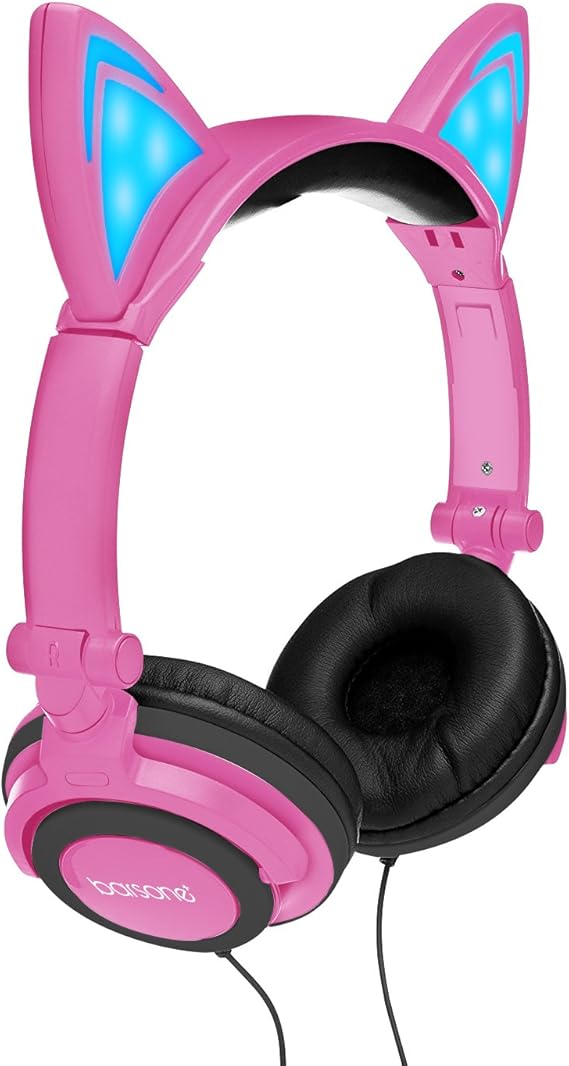 Barsone Cascos Brillanate Como Orejas de Gato para Los Niños, Auriculares de Diadema Plegables Barsone Cascos Brillanate Como Orejas de Gato para Los Niños, Auriculares de Diadema Plegables