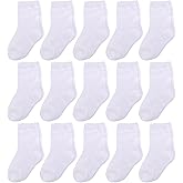 Duufin 15 Pairs Baby Socks Toddler Boys Girls Mid Cut Unisex Half Cushion Cotton Crew Socks for Baby Toddler 0-4 Years Old