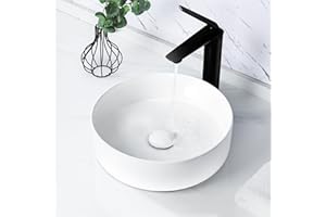 Tysun Round Vessel Sink, 14'' x 14'' Round Shape Bathroom Vessel Sink Modern Above Counter White Porcelain Ceramic Bathroom Lavatory Vanity Vessel Sink Art Basin with Pop-Up Drain