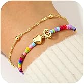 Ursteel Initial Bracelet for Women Girls - 14K Gold Plated Beaded Letter A-Z Bracelet, Layered Stretch Initial Bracelets, Women Trendy Bohemian Jewelry Birthday Gifts