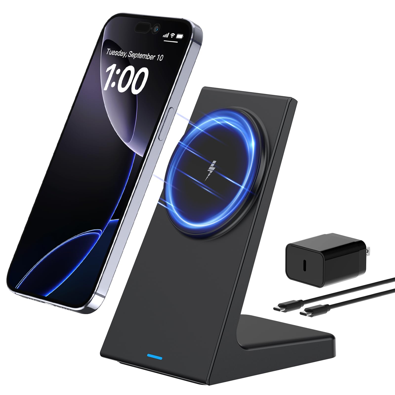 PUY for MagSafe Charger Stand,20W Fast Magnetic Wireless Charging Station with 25W PD Adapter,Stickable Desk Wireless Charger for iPhone 17/16/15/14/13/12 Pro/Pro Max Series