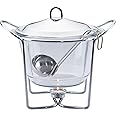 4 Quart Soup Warmer | Soup Tureen for Parties Buffet, Stainless Steel Soup Chafer with Glass Serving Dish and Ladle