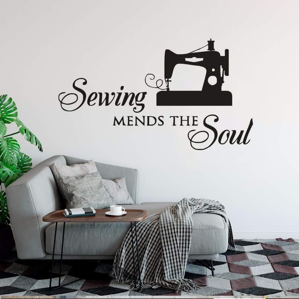 hllhpc Sewing Mends The Soul Wall Decal Seamstress Quote Wall Sticker Sewing Shop Decor