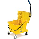 Carlisle FoodService Products 26 Qt Mop Bucket with Side Wringer, Yellow | 18.5 x 16.5 x 16.5 in, 34.25-in Handle, Polypropylene, 50,000-Cycle Wringer, Non-Marking Casters, Assembly Required