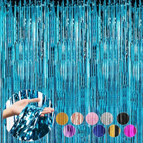 Baby Blue Foil Fringe Backdrop Curtain