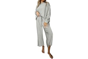 SHEWIN Women's 2 Piece Outfits Sweatsuit Casual Long Sleeve Pullover Tops and Drawstring Wide Leg Pants Lounge Sets