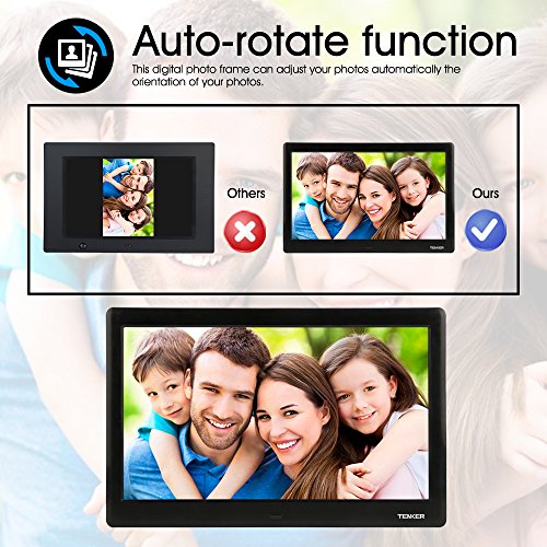 TENKER [Update Version] 10-inch HD Digital Photo Frame with Auto-Rotate/Calendar/Clock Function, MP3/Photo/Video Player with Remote Control