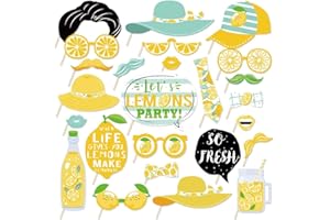 LASLU 25Pcs Lemon Theme Photo Booth Props, Lemon Theme Birthday Baby Shower Party Decorations, Summer Citrus Lemonade Party S