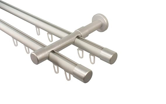 Gardinenstange alu silber mit Innenlauf 2-läufig 20 mm Endstück Kappe,240 cm (2 x 120 cm)