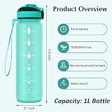 EYQ 1L Water Bottle with Straw, Time Marker, Tritan BPA-Free Leak Proof view 2
