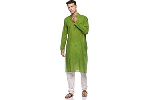 PAROKSH Men's Cotton Kurta Indian Kurta Classic Mandarin Collar Full Sleeves Side Split Ethnic Wear for Wedding