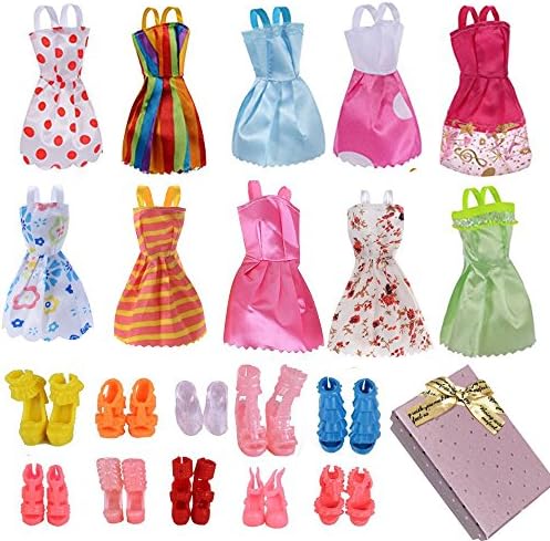 Mermaid Barbie Doll Clothes Wedding Party Gown Outfits with 10 Pairs Doll Shoes for Girl's Birthday 2018 Christmas Gift Box By Mocora