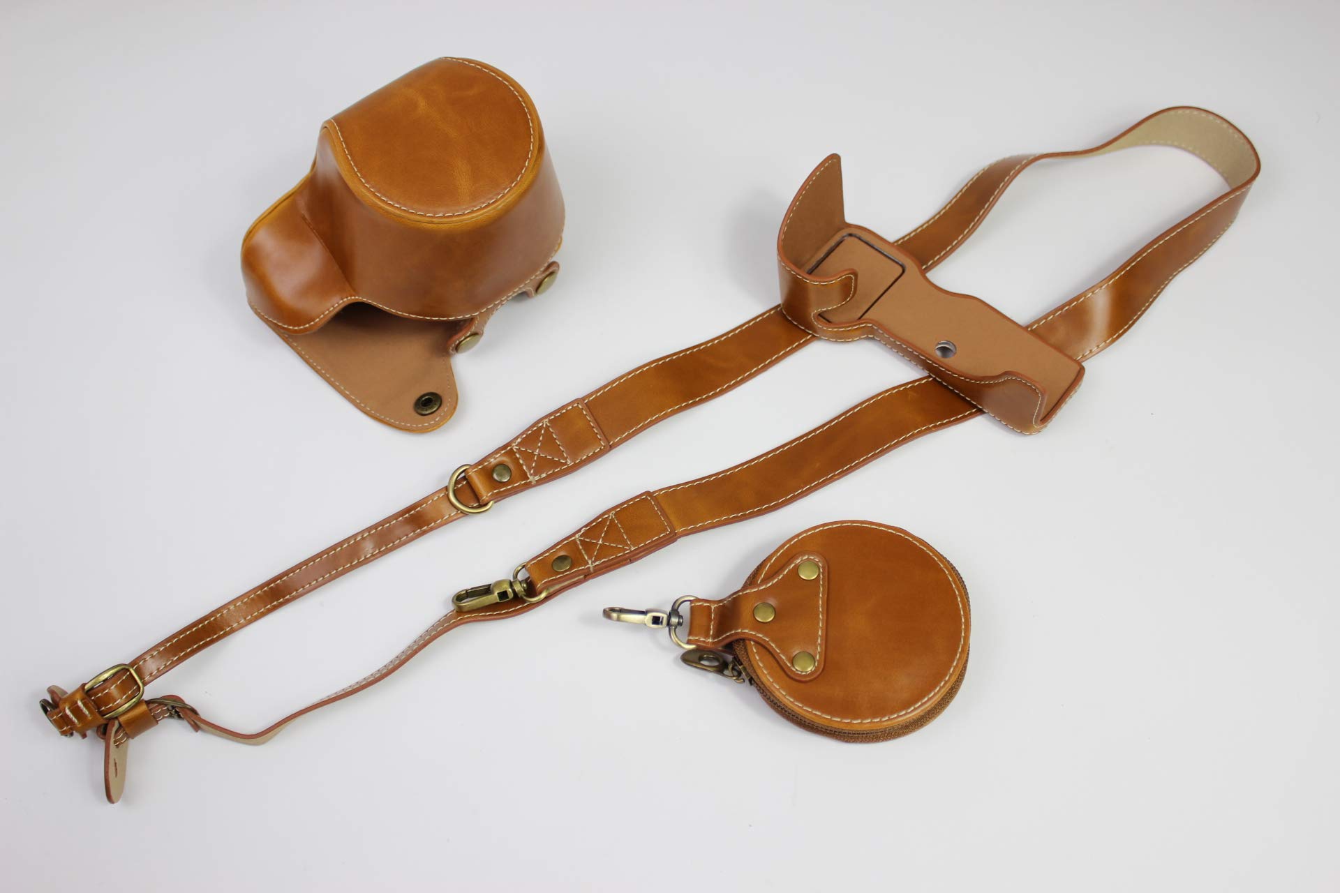 Zakao A7C Camera Case, PU Fullbody Bottom Opening Version Protective Leather Camera Case Bag for Sony Alpha A7C 28-60mm Lens with Shoulder Strap and Mini Bag (Brown)