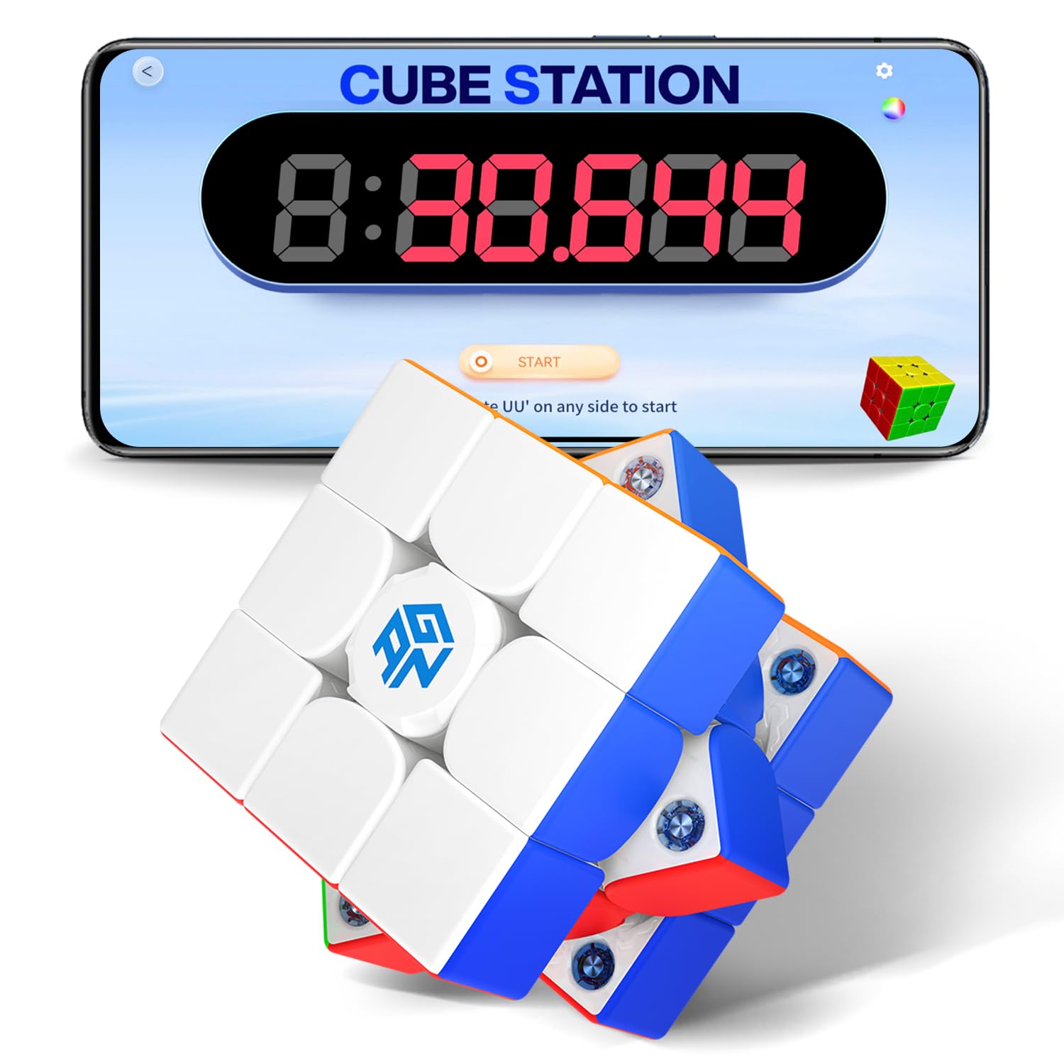 GAN 356 i Carry 2 Smart Cube, 3x3 Conneted Electronic Bluetooth Magnetic Speed Cube Magic Cube with 700 Hours Battery Life, Unlock Different Game Modes Online with App(UV Coated)