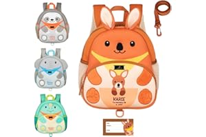 BabbleRoo Toddler Backpack, Kids Backpack - Light & Comfortable, Water Resistant Neoprene, Bag Leash for Toddlers 1-3, Reflective Strips for Visibility, Animal Bag, Karie the Kangaroo