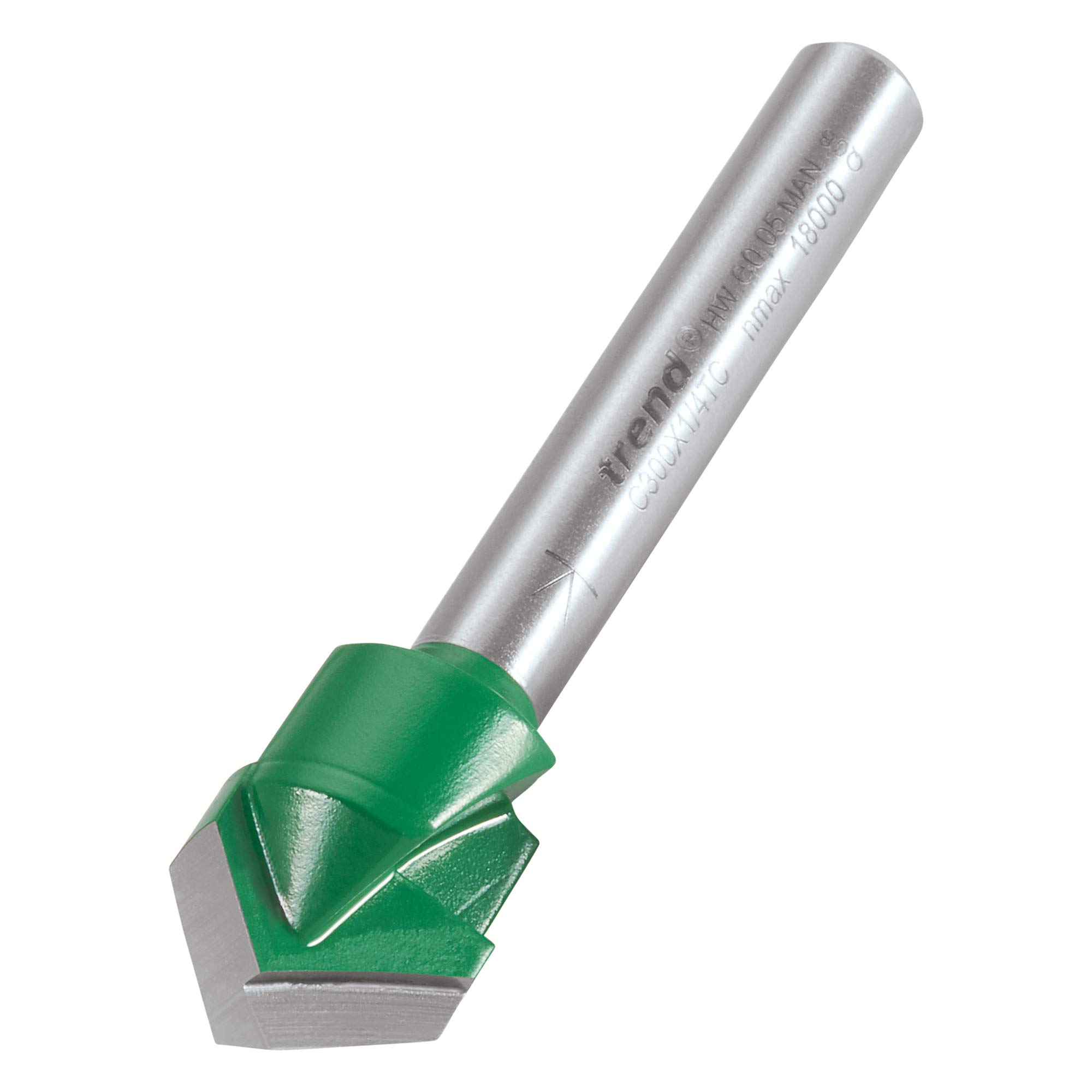 Trend CraftPro Chamfer Router Cutter, 1/4 Inch Shank, 13mm Cut Diameter & 45 Degree V Groove, Tungsten Carbide Tipped, C300X1/4TC
