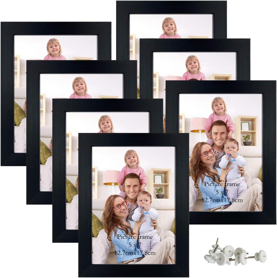 Photo Albums, Frames & Accessories - Giftgarden 5x7 Picture Frame 7 Pack Real Glass Black 5 by 7 Photo Frames Set for Wall or Tabletop Display