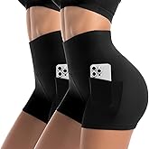 Leafigure 2 Pack Womens Biker Shorts with Pockets - 4" High Waisted Yoga Gym Running Workout Booty Shorts