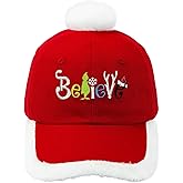 Merry Christmas Hats for Men Women, Unisex Adjustable Red Santa Hat with Plush Ball