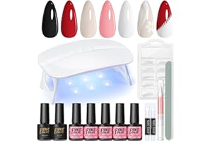 PEACECOLOR Gel Nail Polish Kit with U V Light, 5 Colors Gel Polish Kit All Seasons Soak Off with Base Top Coat 50PCS Nail Tips Glue Complete Manicure Tools Gifts for Women Salon DIY