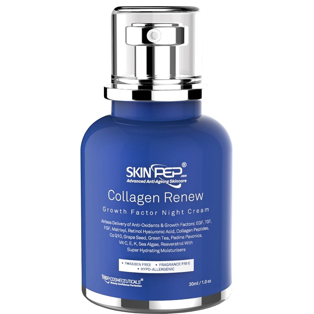 Collagen Renew - Growth Factor Night Cream Encapsulated Growth Factors (EGF, FGF, TGF) + Moisturisers + Retinol + Hyaluronic Acid + Anti oxidants - Korean Inspired Glass Skin By SkinPep (30ml)