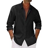 Runcati Mens Button Down Shirt Cotton Linen Casual Long Sleeve Shirts Collared Hippie Beach Tops