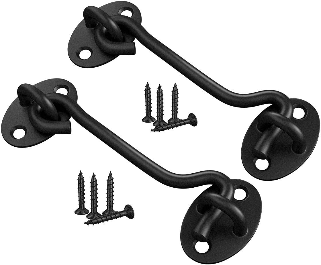 TOPYWMSP Hook and Eye Latch,6 Inch Cabin Hook Stainless Steel Door Lock Hook 2-Pack 150mm Black Door Latch for Internal Door Hooks to Keep Door Open,Door Catch for Outdoor Garden Gate Latch Use