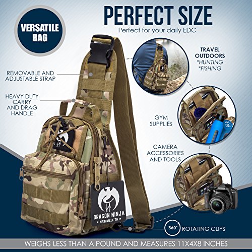 Dragon Ninja Sling Bag for Men and Women Best Tactical Backpack Military Sport Daypack for EDC Camping Hiking and Travel with FREE Velcro Patch (Light Camouflage) - Thumbnail 2