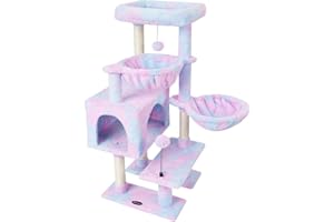 KIYUMI Cat Tree Cat Tower Condo with Sisal Scratching Post for Indoor Cats Cat Tree Cat Furniture with Hammock Perch and Kitten Ball Toys, Multi-Level Pet Activity Center Rainbow