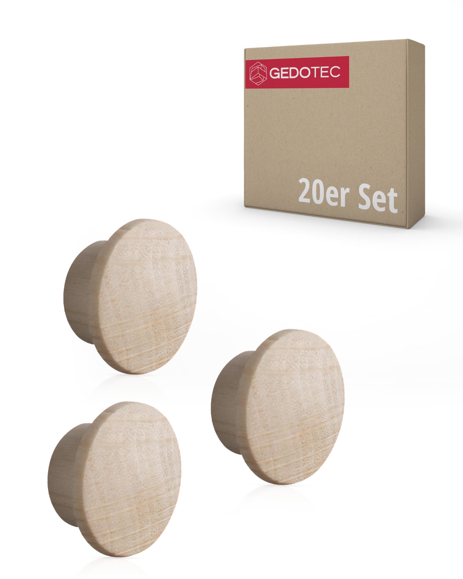 Gedotec Cover caps hole covers wood for blind hole Ø 10 mm | solid wood maple natural finish | total Ø 15 mm | caps round for pressing in | 20 pieces - end caps for furniture & screw holes