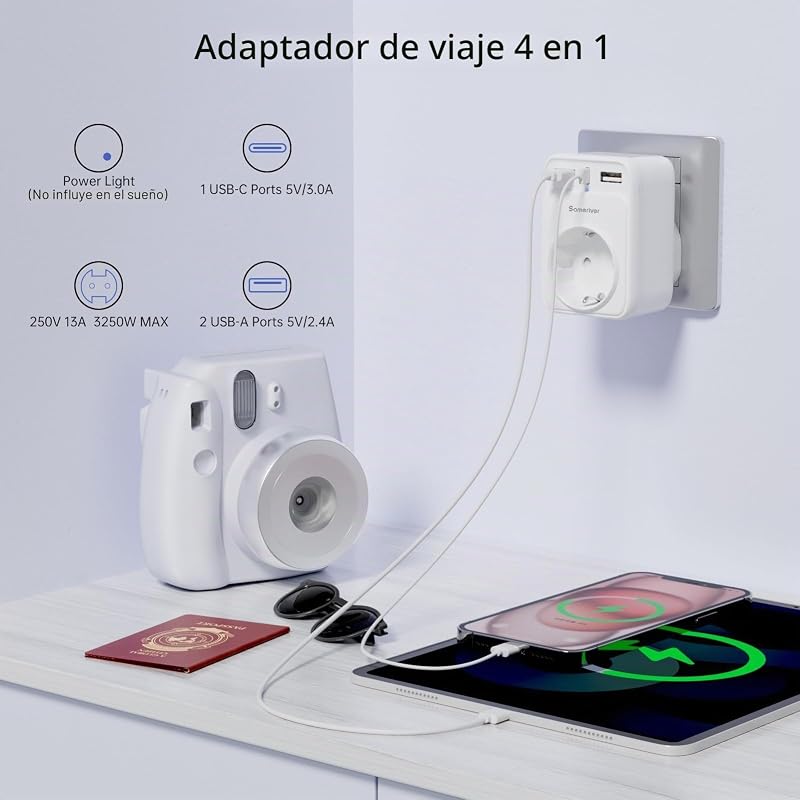 Adaptador de Viaje Suizo Adaptador de Enchufe de Alemania Enchufe de Viaje Suizo Adaptador de Viaje con 2 enchufes USB 1USB C (3A) Adaptador Tipo J para Suiza Maldivas Ruanda Liechtenstein