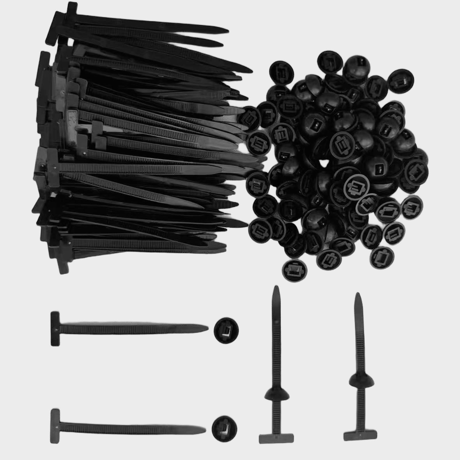 Photo 1 of 100 Pcs Nylon Universal Cable Tie Buckle – Heavy Duty Sided Snap Fit Zip Ties with Button Lock, UV Resistant Plastic Cable Fasteners for Automotive, Electrical & Daily Repair