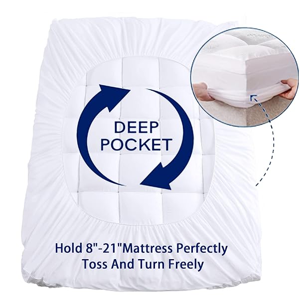 MATTRESS TOPPER KING SIZE, COOLING THICK BREATHABLE VISCOSE MADE FROM BAMBOO MATTRESS PAD, SOFT QUILTED FITTED MATTRESS COVER WITH DOWN ALTERNATIVE FILL (8-21”DEEP POCKET)