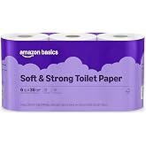 Amazon Basics Soft and Strong 2-Ply Toilet Paper, 6 Ultra Rolls = 24 Regular Rolls, Unscented, 340 Sheet (1 Pack of 6), Packaging May Vary