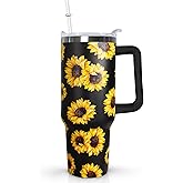 Ceovfoi Sunflower 40 oz Insulated Stainless Steel Tumbler with Handle and Straw