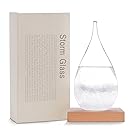 Amymami Storm Glass Weather Predictor, Creative Stylish Weather Station Forecaster Storm Glass Bottles Barometer with Wood Base, Desktop Drops Decoration Crafts Conversation Piece