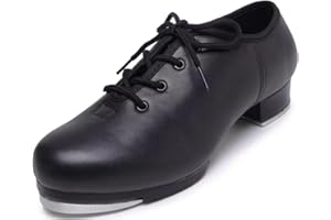 JRUZN Jazz Tap Shoes for Woman: Leather Lace Up Tap Dance Shoes for Girls and Adult - Flat Heel Split Sole Tap Jazz Shoes for Boys and Man