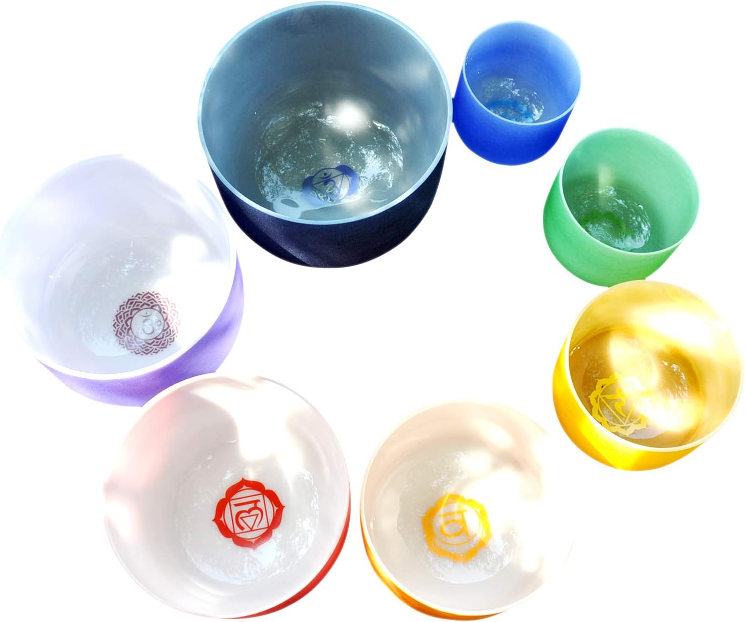 Frosted Crysatl Singing Bowls 432Hz Colorful Chakra Crystal Singing Bowl Note CDEFGAB Chakra Tuned Set of 7PCS 6-12 Inch O-Ring and Mallet Included Yoga Meditation Healing Tool