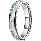 THREE KEYS JEWELRY Tungsten Rings for Women Wedding Band with Opal Stone Foils Inlay Unisex Engagement Ring Domed Polish