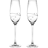 Barski - Handmade Glass - Set of 2 - Wedding Toasting Champagne Flutes - Glasses Are Decorated with Real Crystal Diamonds - 7 oz. - Made in Europe
