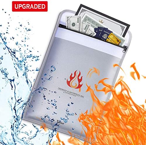 Dual-Layer Fireproof Document Bag 15”x 11” Silicone Coated Fire Water Resistant Money Bag with Heavy Duty Zipper and Closure Fireproof Safe Pouch Storage for Money, Passport by Tdbest
