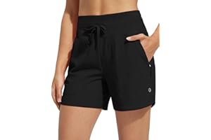 baleaf Women's 5" Swim Board Shorts High Waisted Quick Dry UPF 50+ Swimsuit Swimming Bottoms with Boxer Liner Zipper Pockets