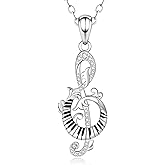 Wenansly Music Note Necklace for Women: 925 Sterling Silver Piano Pendant Dainty Musical Jewelry for Music Lovers Pianist Singer Teacher Valentines Day Christmas Gift