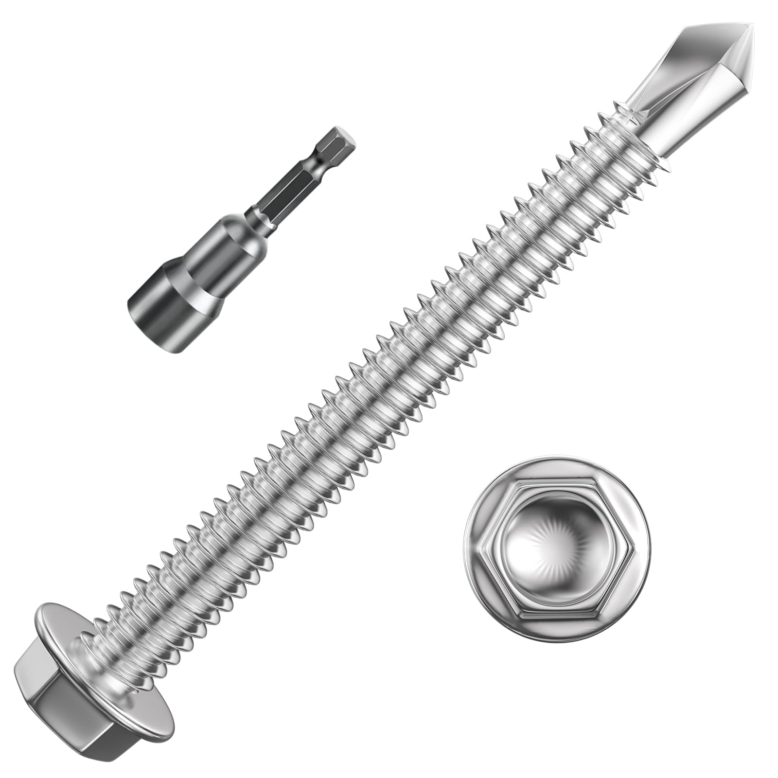 Photo 1 of Wensilon (150Pcs) #8×2" Hex Washer Head Self Drilling Screws, 410 Stainless Steel Metal SheetScrews?TEK Screws, Sheet Metal Self Tapping Screws