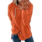 CNFUFEN Women's Loose Hoodie Sweatshirts Casual Long Sleeve Solid Color Fall Sweaters Drawstring Side Slit Pullover Tops