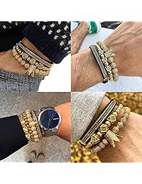 WASOLIE - Juego de 3 pulseras de cobre trenzado de corona de circonita cúbica con cuentas de micro pavé de circonita Pulseira para hombres y mujeres