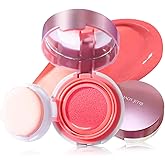 BLUE LOVE Cushion Liquid Blush - Silky Cheek Tint with Built-in Mirror, Natural Radiant Finish, Effortlessly Contours & Highlights for Elegant Look (02# Peach Pink)