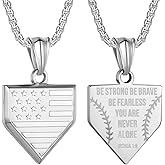 HattiDoris Baseball Home Plate Necklace for Men USA Flag Shield Pendant Stainless Steel Chain 22+2 inch Inspirational Patriotic Jewelry Personalized Baseball Gift for Boys