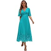 RSOETOO Tea Length Mother of The Bride Dresses for Women Lace Beaded Formal Evening Mother Groom Dress with Sleeves RON024