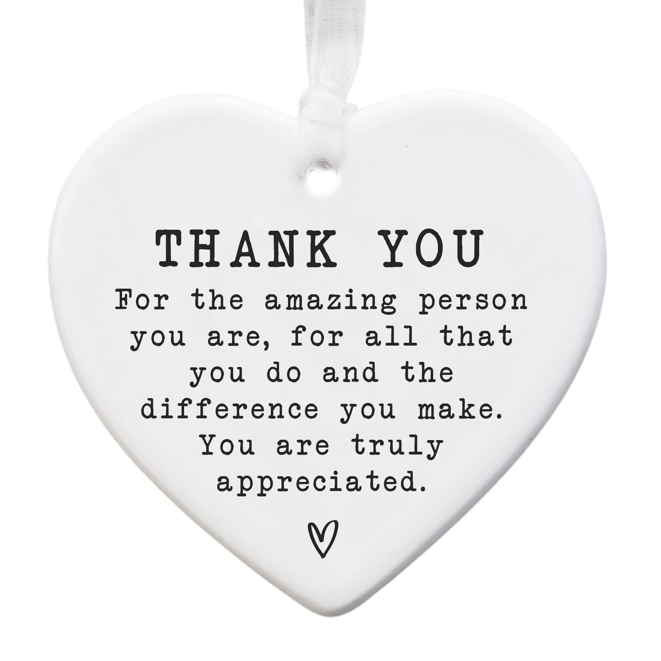 Thank You Ceramic Heart Keepsake – Appreciation Gift “You Are Truly Appreciated” – Hanging Ornament with Ribbon – 8cm x 7cm
